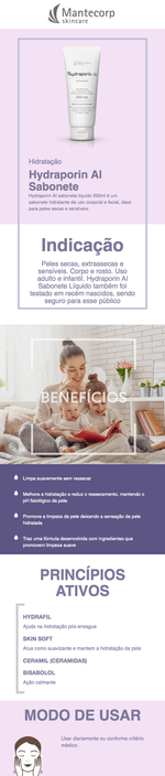 Sabonete Líquido Hidratante Hydraporin AI 200 mL Mantecorp para peles secas e sensíveis 3