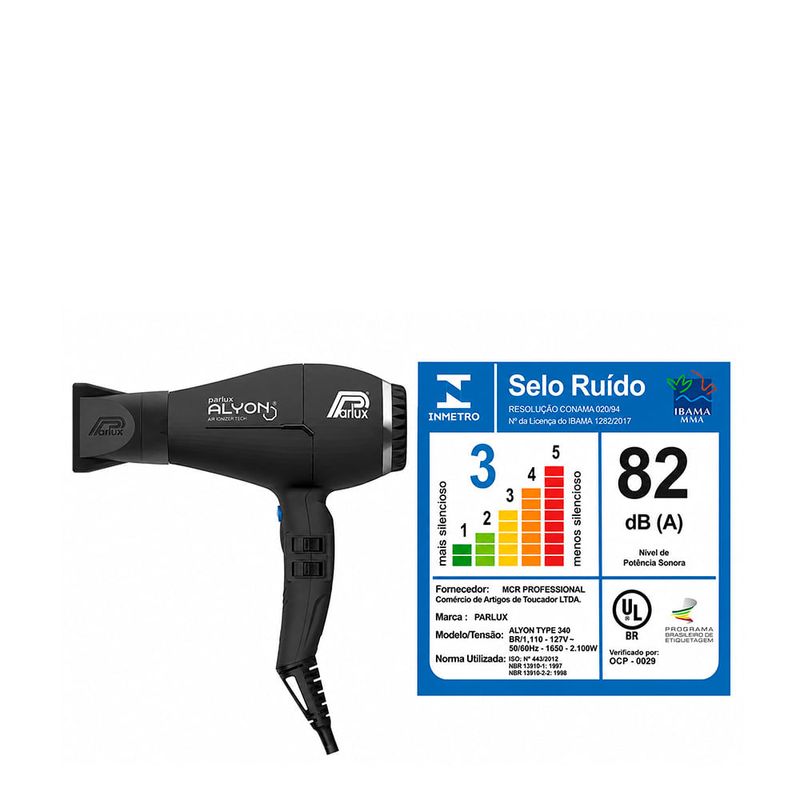 Parlux Alyon Air Ionizer Tech Black 2250W - Secador de Cabelo 220V