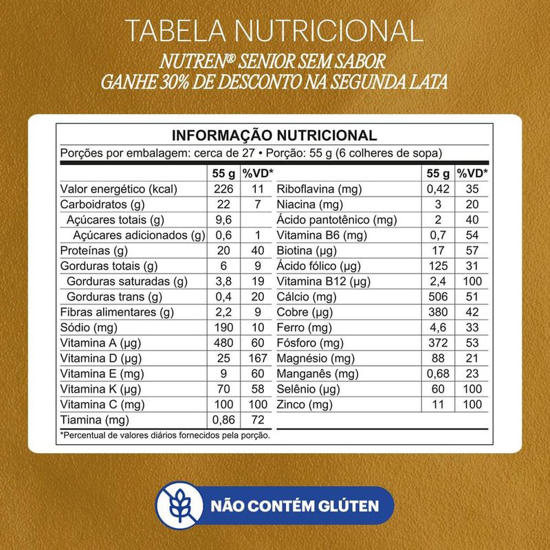 Kit Complemento Alimentar Nutren Senior Sem Sabor 1,48kg Ganhe 30% Desconto na Segunda Lata