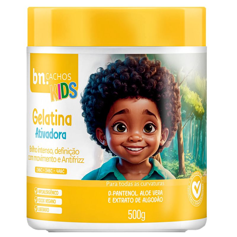 Kit Shampoo e Condicionador + Spray 300ml + Gelatina 500g Linha Kids bnCachos