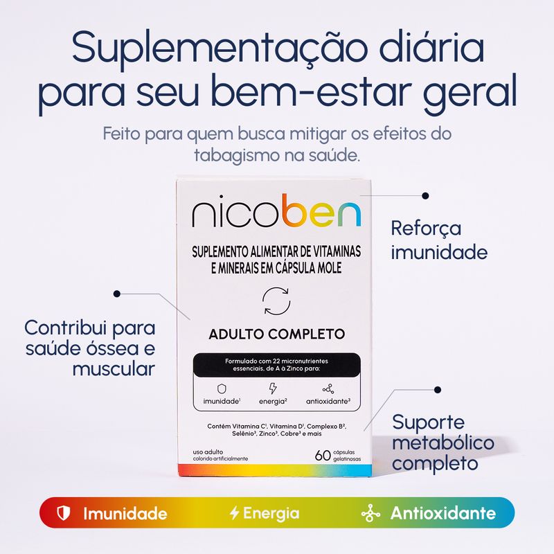 Suplemento Alimentar Nicoben Adulto Completo - 60 Cápsulas Gelatinosas
