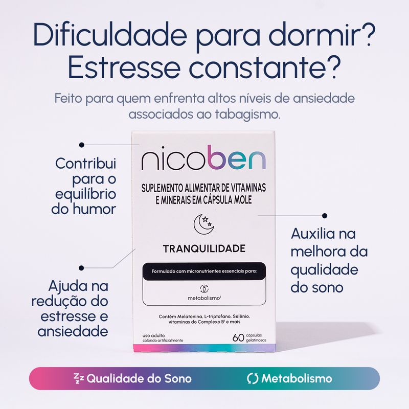 Suplemento Alimentar Nicoben Tranquilidade - 60 Cápsulas Gelatinosas