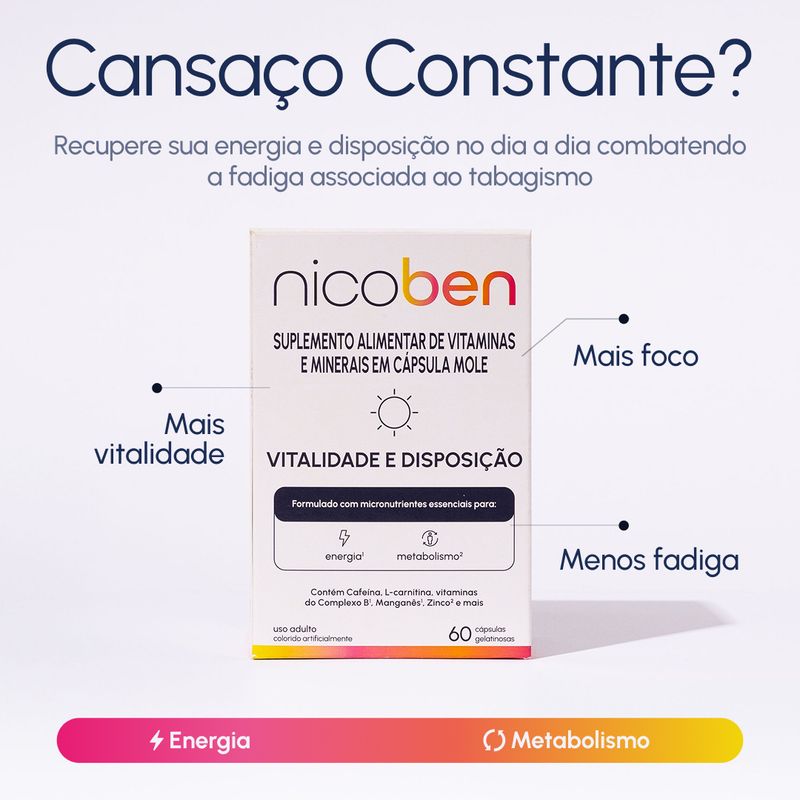 Suplemento Alimentar Nicoben Vitalidade e Disposição - 60 Cápsulas Gelatinosas