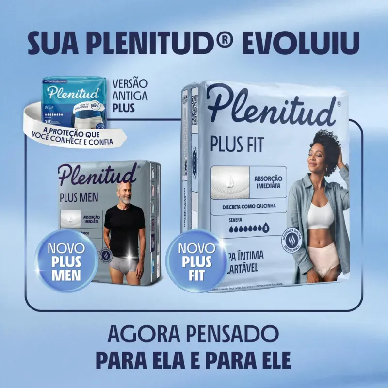 Plenitud Plus Fit Roupa Íntima para Mulheres P/M - 8 Unidades