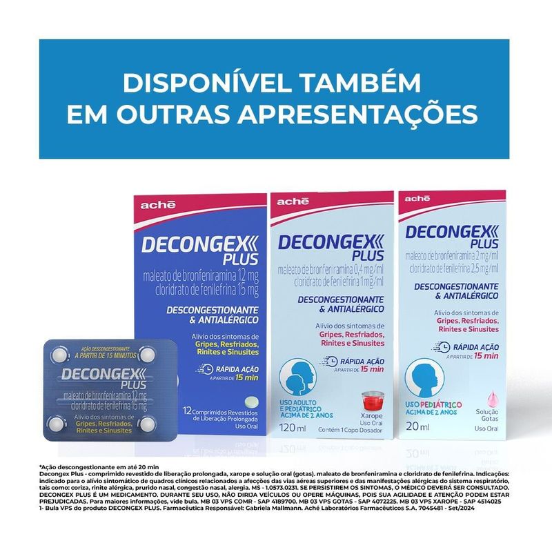Decongex Plus 12mg + 15mg 4 Comprimidos - Ache
