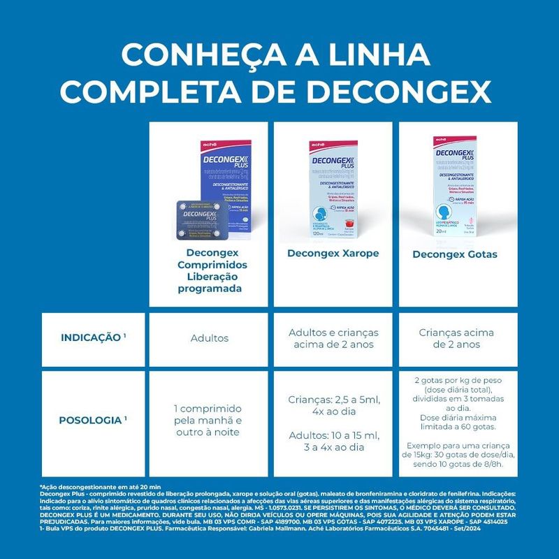 Decongex Plus 12mg + 15mg 4 Comprimidos - Ache
