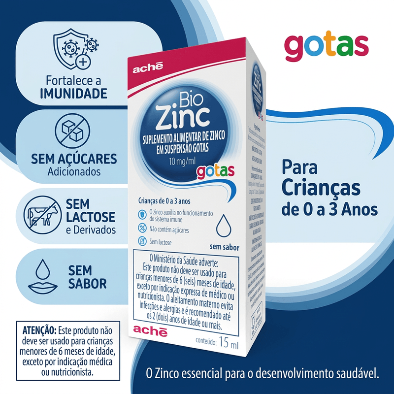BioZinc Kids 10mg/ml Suspensão Gotas sem Sabor Aché - 15ml
