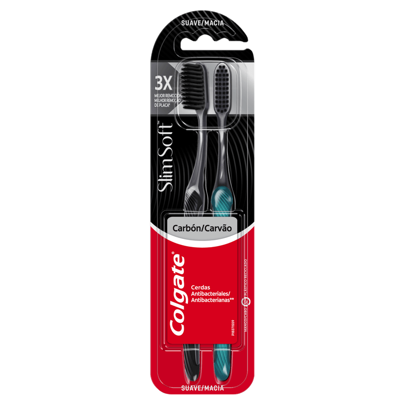 Escova de Dente Colgate Slim Soft Black Carvão Macia 2 Unidades