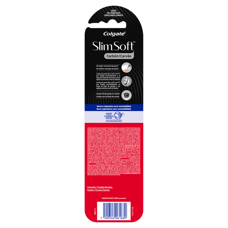 Escova de Dente Colgate Slim Soft Black Carvão Macia 2 Unidades