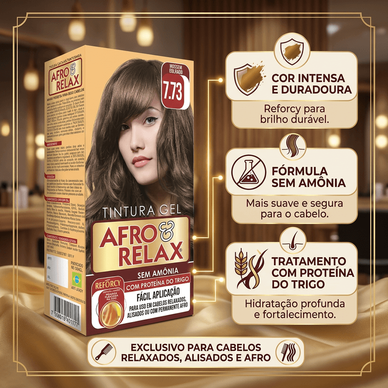 Tintura Gel Afro/Rela Mar 7.73 Dourado - Afro Relax 3