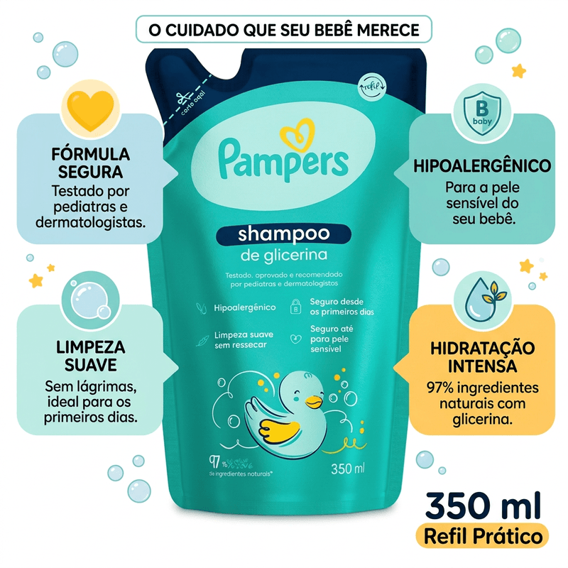 Shampoo Infantil Pampers Sachê Refil - 350ml 4