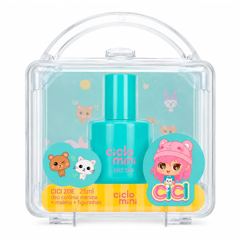 Kit Ciclo Mini Cici Zoe - Estojo com Deo Colônia 25ml + Maletinha + Figurinhas