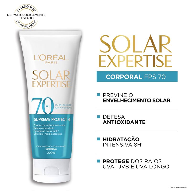 Protetor Solar Corporal L'Oréal Paris Solar Expertise Supreme Protect 4 FPS 70, 200ml 4