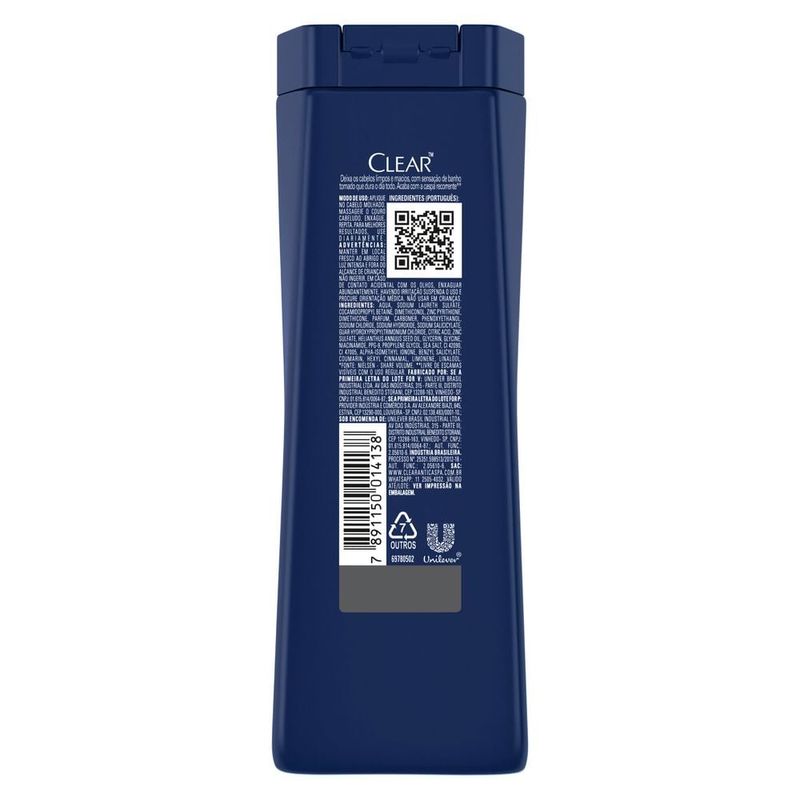 Shampoo Anticaspa Clear Men Limpeza Diária Frasco 400ml 3