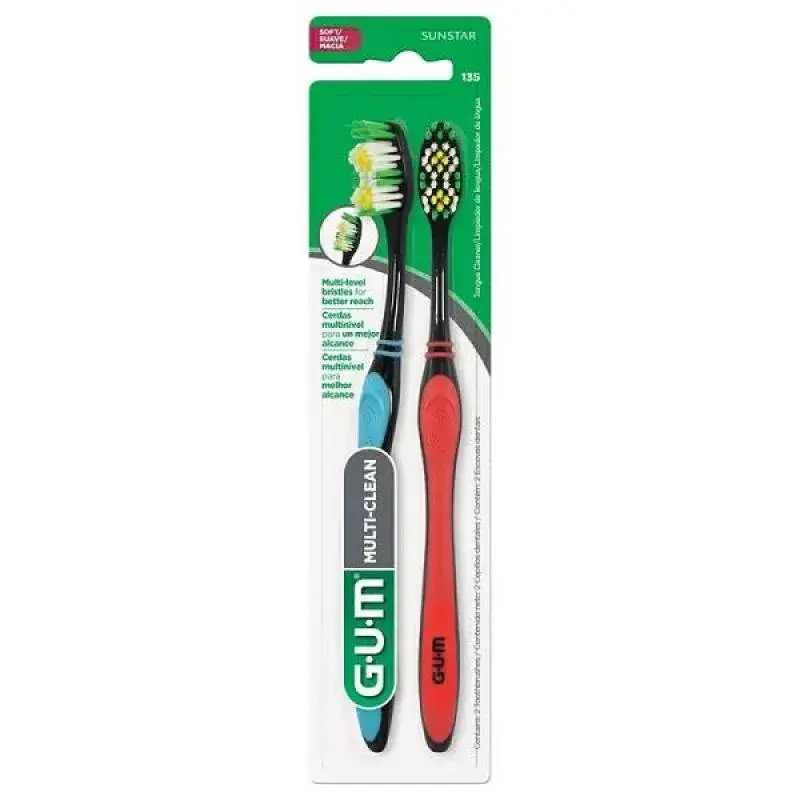 Escova de Dente Gum Multi-Clean Macia 2 Unidades Adulto Cores Sortidas