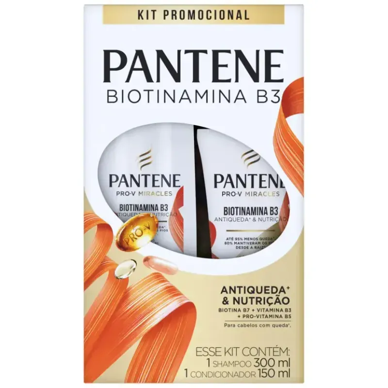 Kit Shampoo 300ml + Condicionador Antiquebra 150ml Pantene Biotinamina B3 Antiqueda & Nutrição