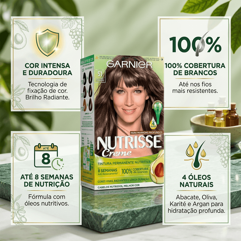 Tintura Garnier Nutrisse 51 Castanho Exuberante - Nutrisse 3