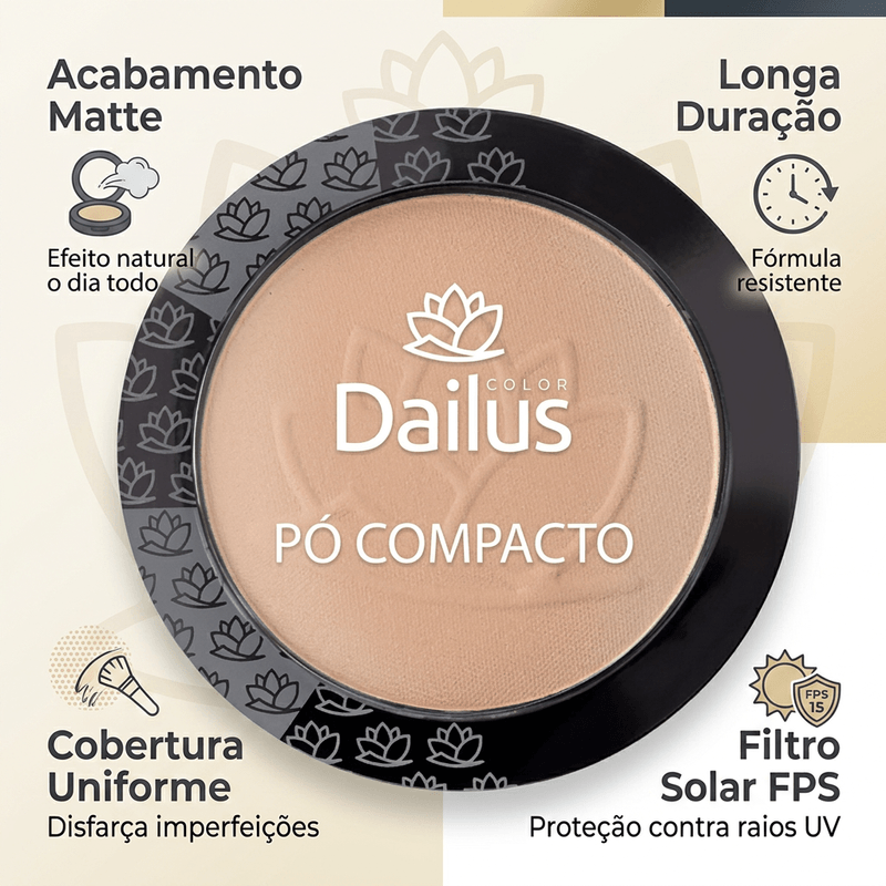 Pó Compacto Dailus New Bege Médio - Dailus Maquiagem 3