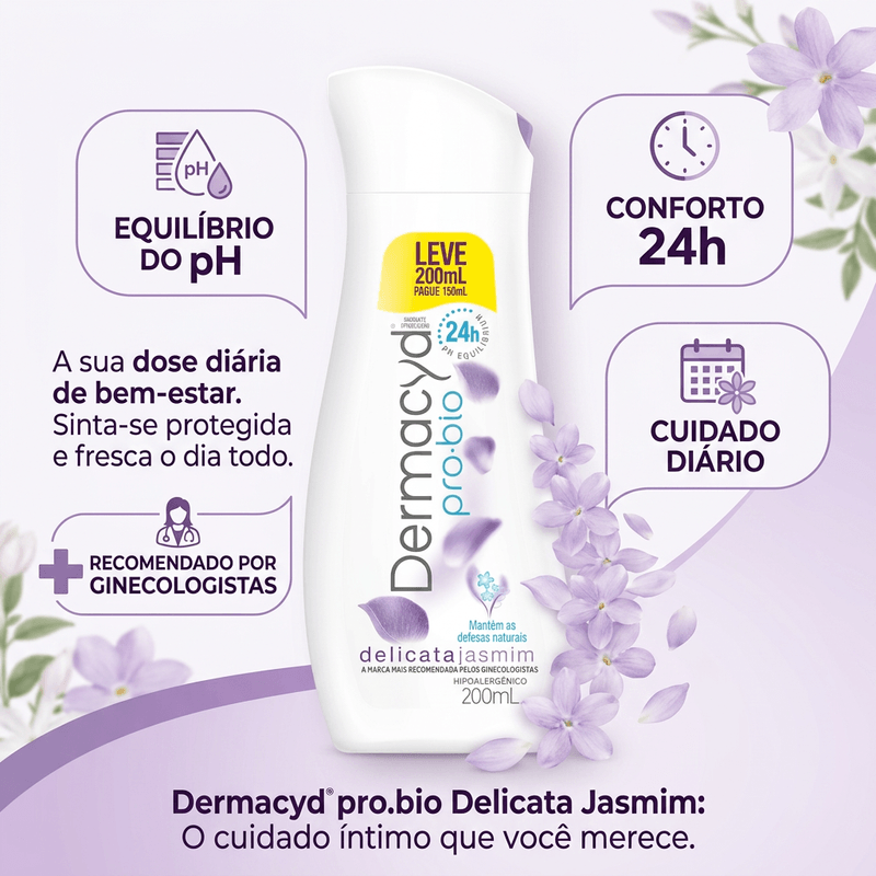 Sabonete Líquido Íntimo Dermacyd Delicata Jasmin Lv200Ml Pg150Ml - Dermacyd 2