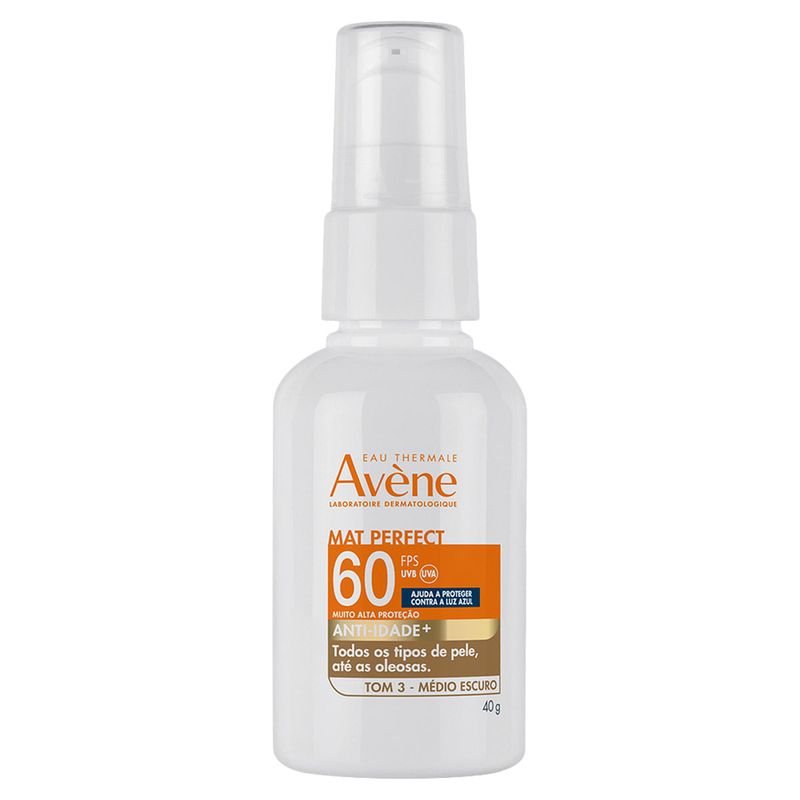 Protetor Solar Facial Eau Thermale Avène Fps 60 Mat Perfect Anti-Idade Cor 3 Média Escura 40g