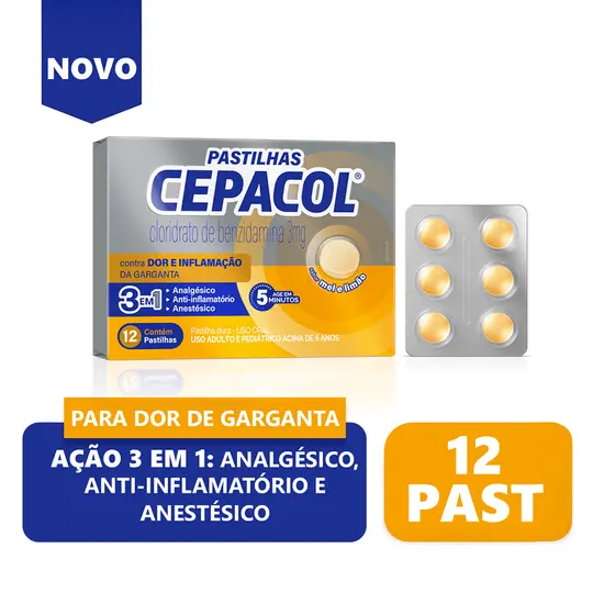 Cepacol Pastilhas Mel e Limão 3mg 12 Unidades