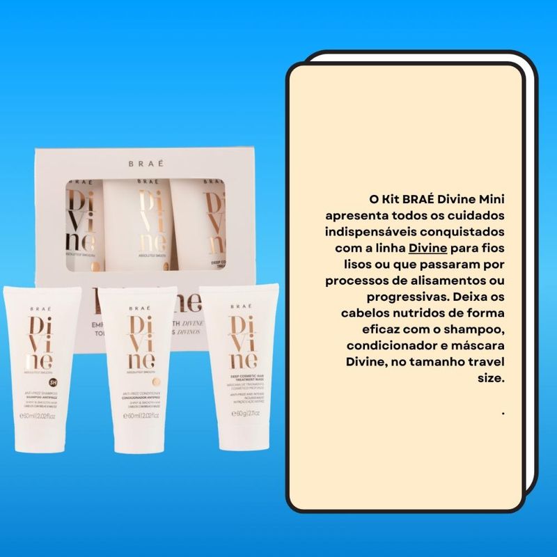 Kit Shampoo Condicionador e Máscara Antifrizz Divine 60ml Braé 3
