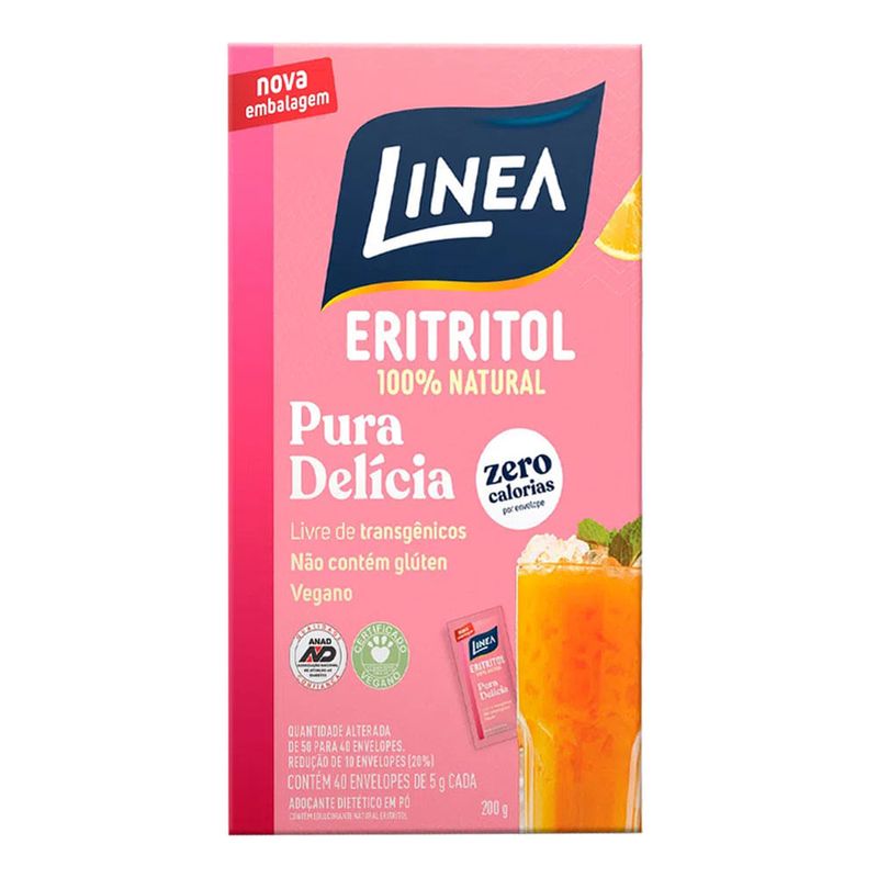Adoçante Eritritol em Pó Vegano 40 Sachês 200g Linea 1