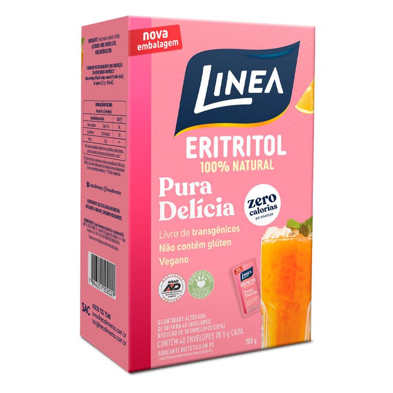 Adoçante Eritritol em Pó Vegano 40 Sachês 200g Linea 2