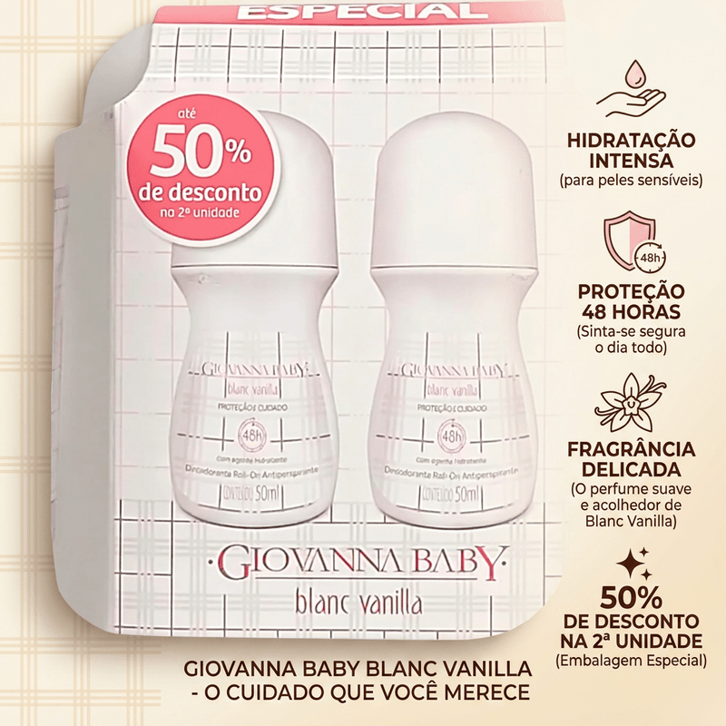 Kit Desodorante Roll-On Giovanna Baby Blanc Vanilla 50ml 2 Unidades 3