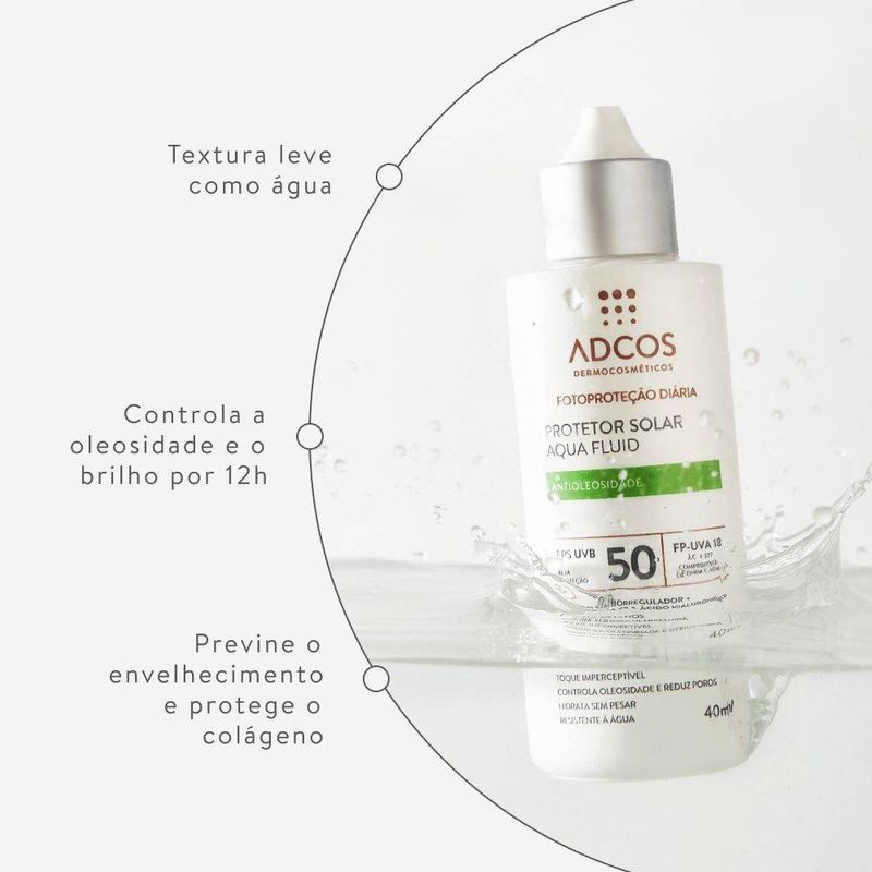 Protetor Solar Facial Adcos Aqua Fluid FPS 50 Nude 40ml 2