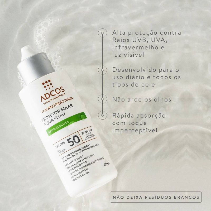 Protetor Solar Facial Adcos Aqua Fluid FPS 50 Nude 40ml 3
