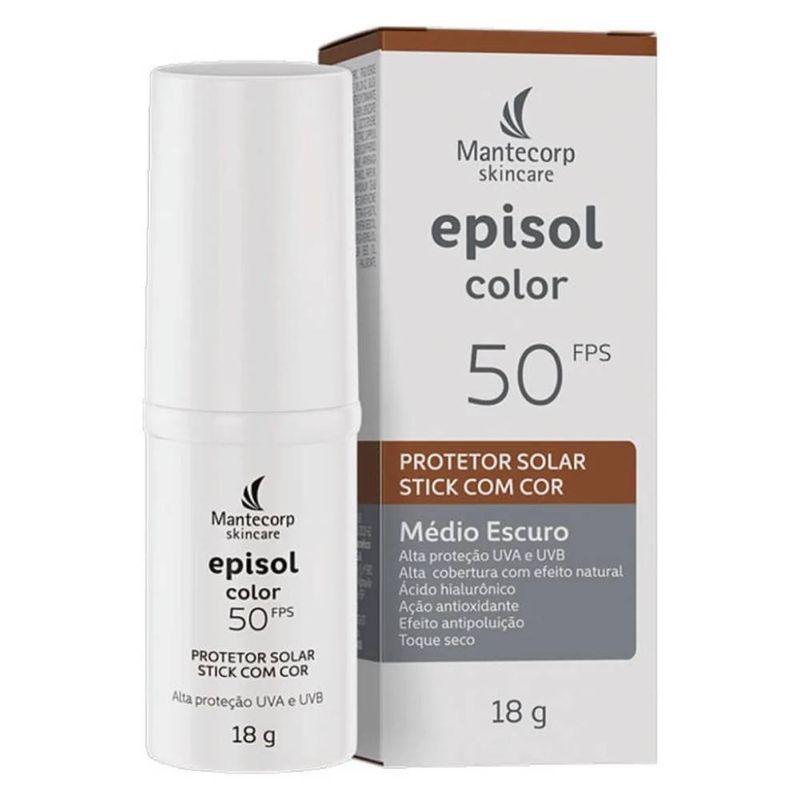 Protetor Solar Facial Stick Episol Color FPS 50 Médio Escuro 18g 1
