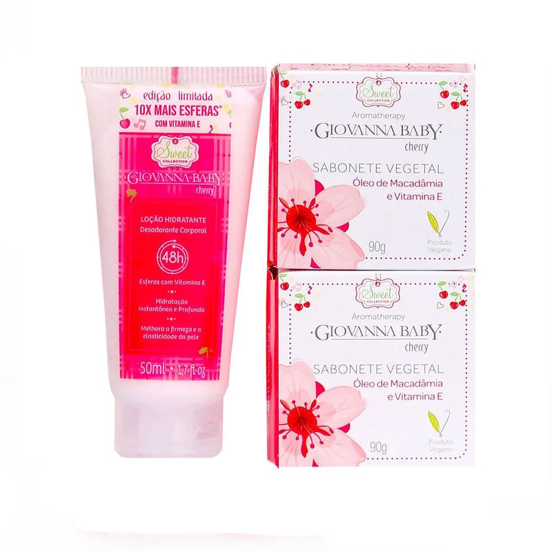Kit Presente Giovanna Baby Cherry Loção Hidratante 50ml e 2 Sabonetes 90g 2