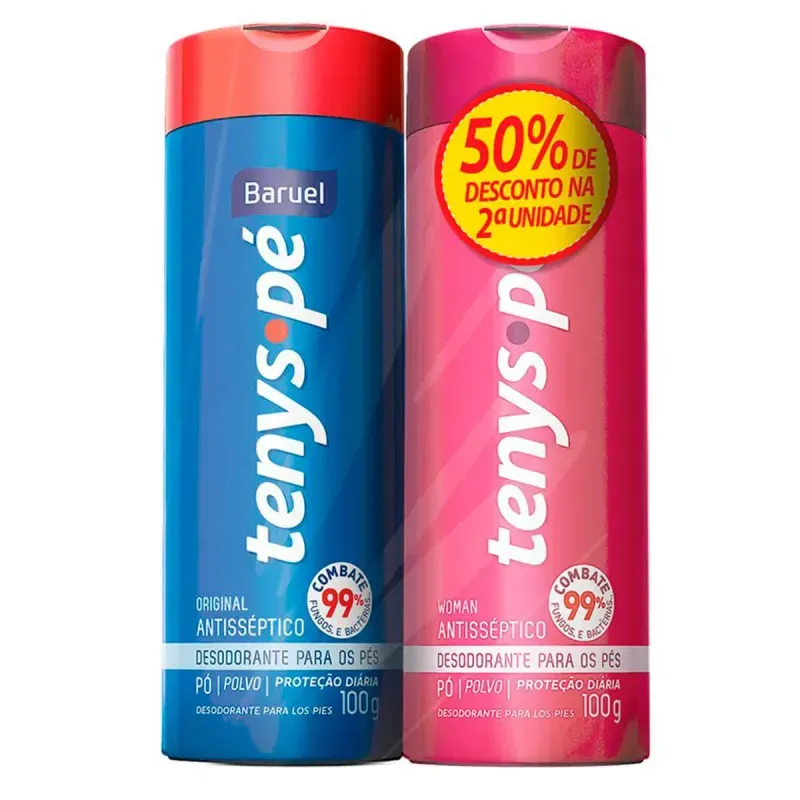 Kit Talco Desodorante em Pó Tenys Pé Baruel Original e Woman 2 Unidades 100g 1