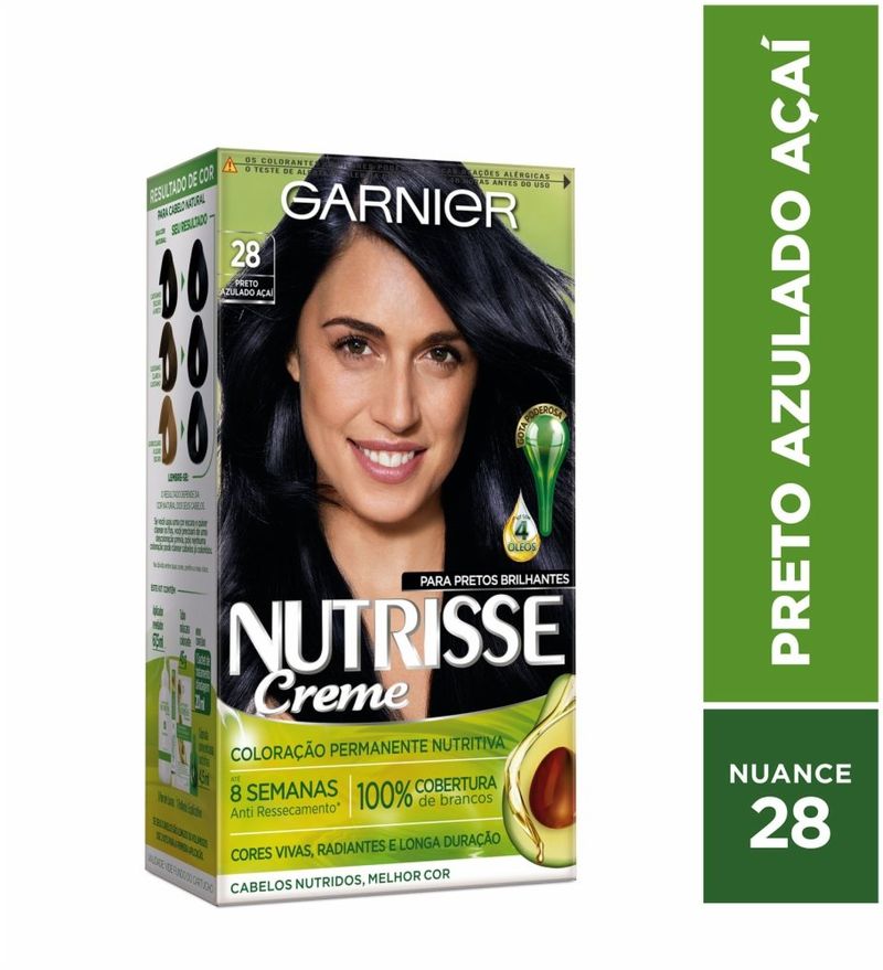 Tintura Creme Nutrisse 28 Preto Azulado Açaí Garnier 1
