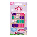 Unha Postiça Infantil Pink Pop Princess Bichinhos Autoadesiva First Kiss 1