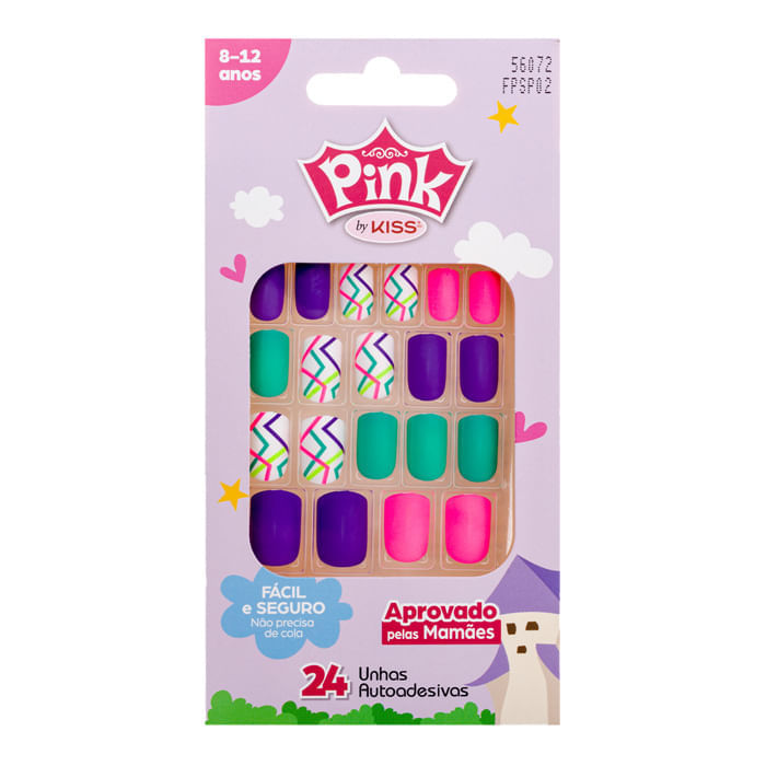Unha Postiça Infantil Pink Pop Princess Bichinhos Autoadesiva First Kiss 1