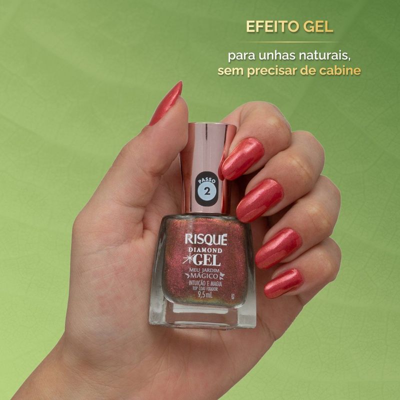 Esmalte Top Coat Diamond Gel Efeito Paetê Transparente 9,5ml Risqué 6