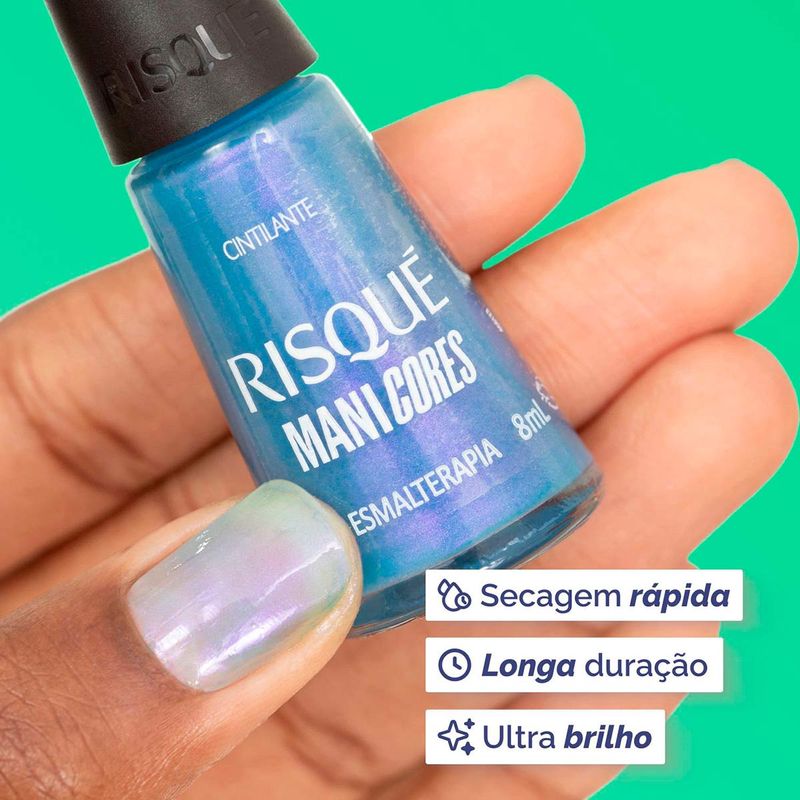 Esmalte Risqué Esmalterapia Azul Cintilante Hipoalergênico 8ml 3