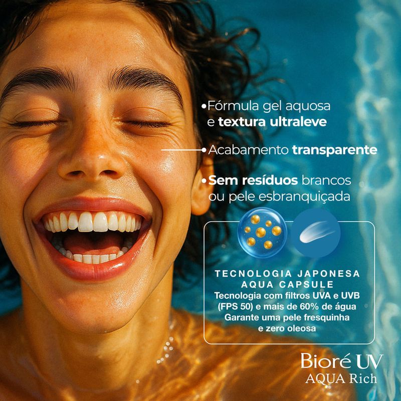 Protetor Solar Facial FPS 50 Bioré Aqua Rich Protect Lotion 70g Toque Seco Resistente à Água 4
