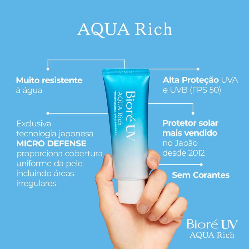 Protetor Solar Facial FPS 50 Bioré Aqua Rich Protect Lotion 70g Toque Seco Resistente à Água 6