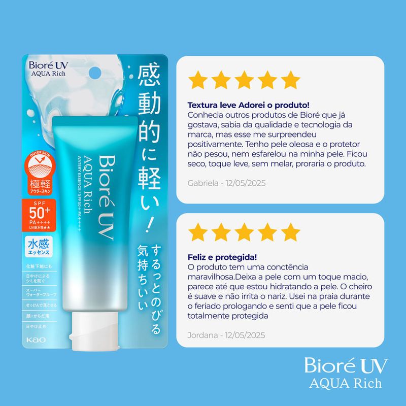 Protetor Solar Facial FPS 50 Bioré Aqua Rich Protect Lotion 70g Toque Seco Resistente à Água 8
