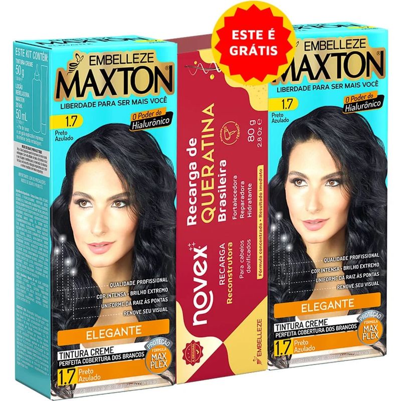 Kit Tintura Maxton 1.7 Preto Azulado e Máscara Novex Ácido Hialurônico 200g 1