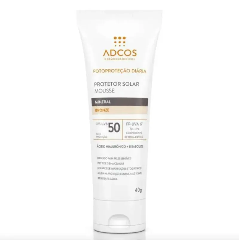Protetor Solar Facial Adcos Mousse Mineral FPS 50 Bronze Matte 40g 1