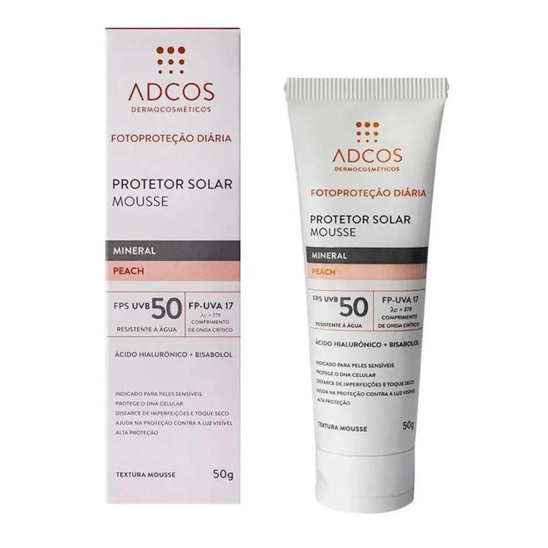 Protetor Solar Adcos Mousse Mineral FPS 50 Peach 40g 1