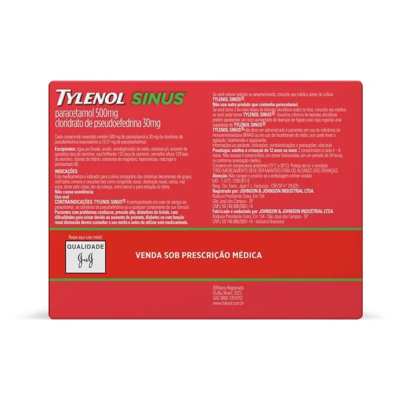 Analgésico Tylenol Sinus 500mg 36 Comprimidos - Tylenol 2