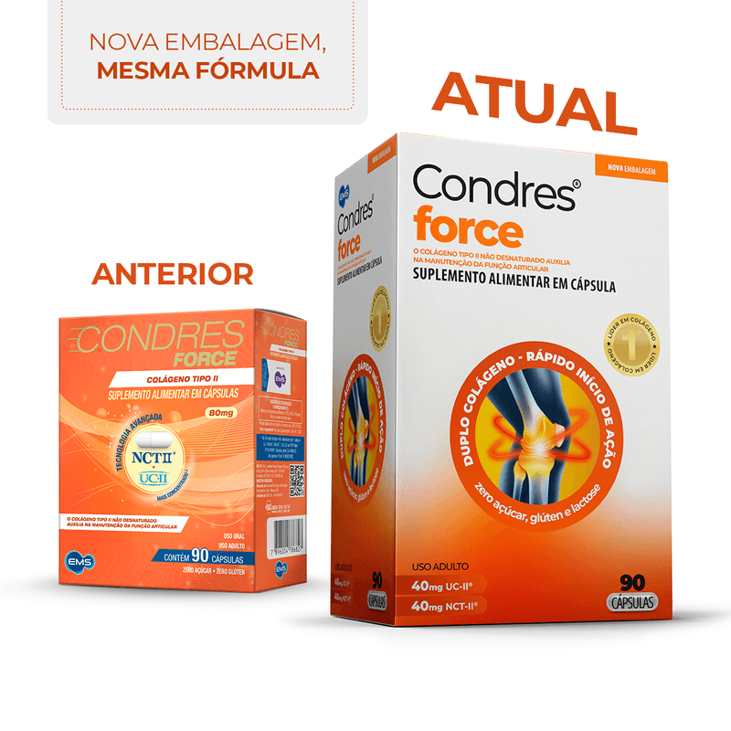 Suplemento Condres Force Colágeno UC-II + NCT-II EMS 80mg Cápsula 90 Unidades