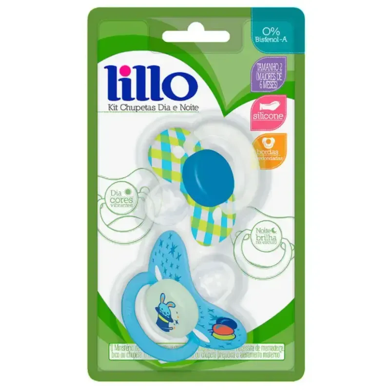 Kit Lillo 2 Chupetas Dia E Noite Azul