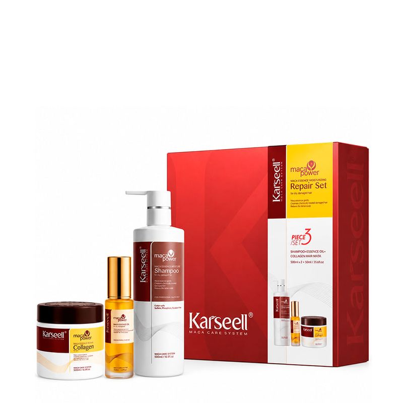 Kit Karseell Maca Power 3x1Repair Set - Sha 500ml + Más 500ml + Oil 50ml