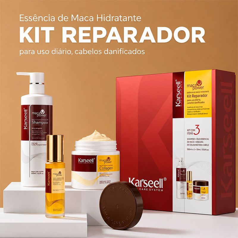 Kit Karseell Maca Power 3x1Repair Set - Sha 500ml + Más 500ml + Oil 50ml